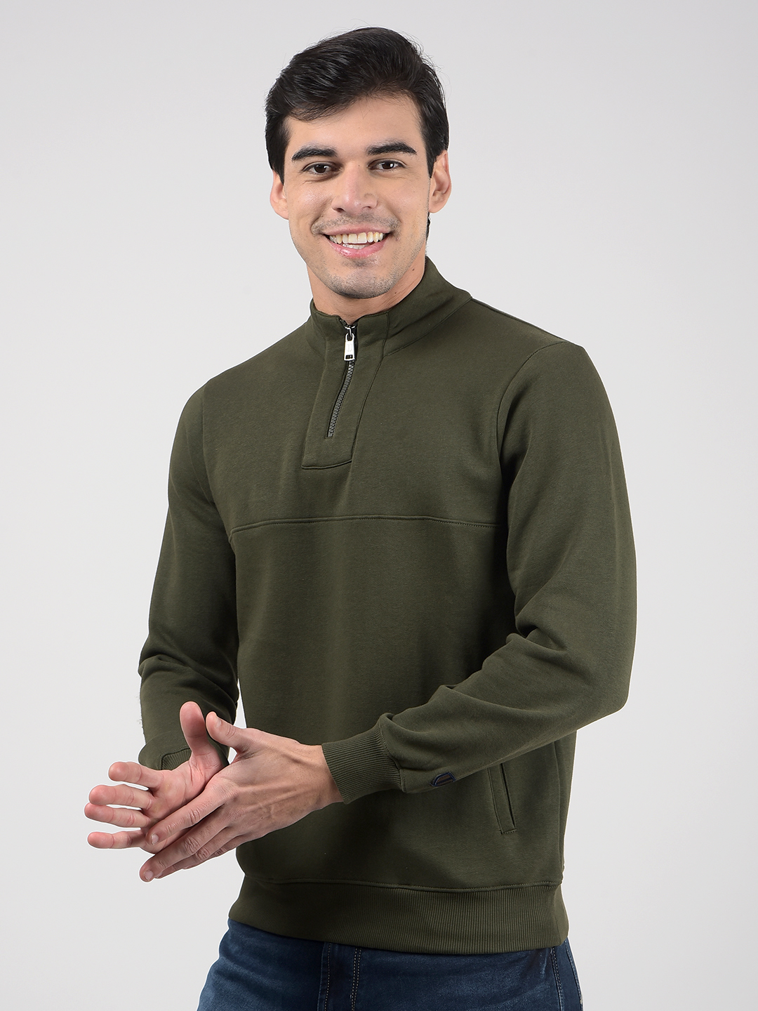 Numero Uno Men Olive Mock Neck Sweatshirts